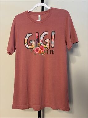 Bella Canvas Mauve Pink 'GIGI Life' Floral Graphic Tee Shirt Top Cotton Medium